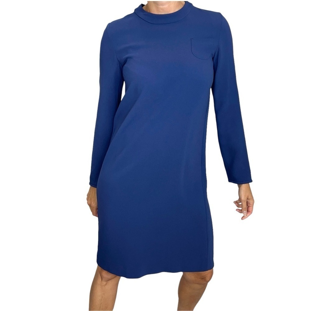 S Max Mara blue long sleeve mock neck shirt shift dress 6